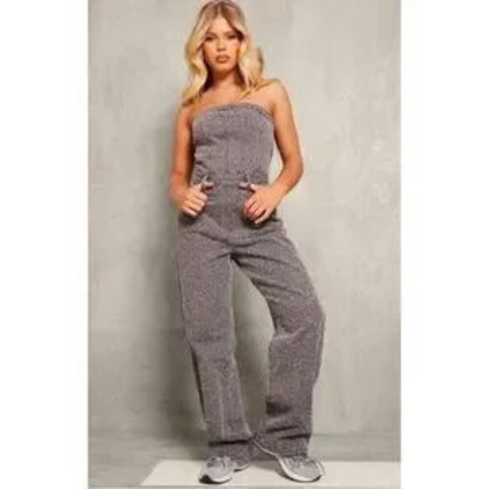 PrettyLittleThing Grey Straight Leg Corset Jumpsuit